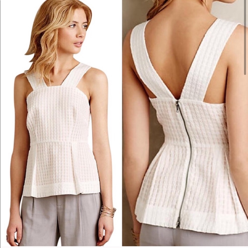 Anthropologie Maeve White Peplum Blouse